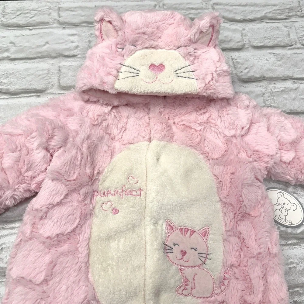 Infant Baby Girls Winter Jumpsuit 6M Pink‎ Fur Hooded Outfit Kitten Warm Fuzzy